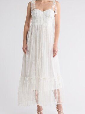NWT BLU PEPPER Ivory Tulle Maxi Dress Adjustable Tie Straps Junior Size L